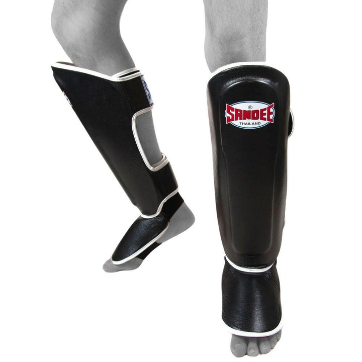 Sandee Authentic Leather Shin Guards - Black/White
