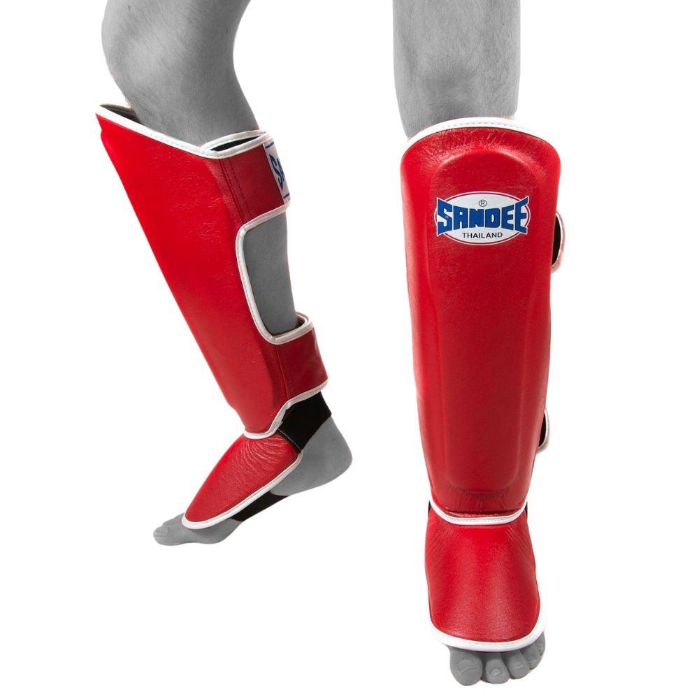 Sandee Authentic Leather Shin Guards - Red/White