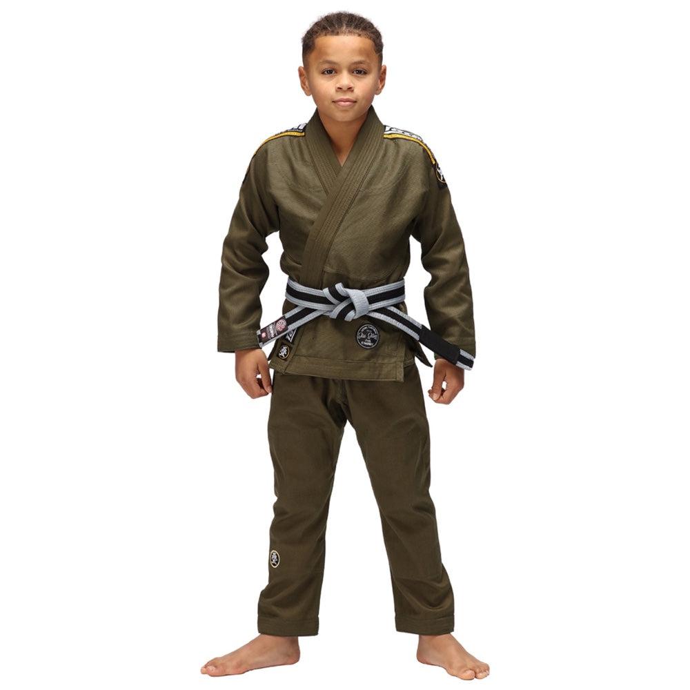 Kimono Jiu Jitsu Enfants HAWK - Gi Léger 350gsm, Prérétréci, Noir Taille K4, Avec Ceinture Blanche Offerte