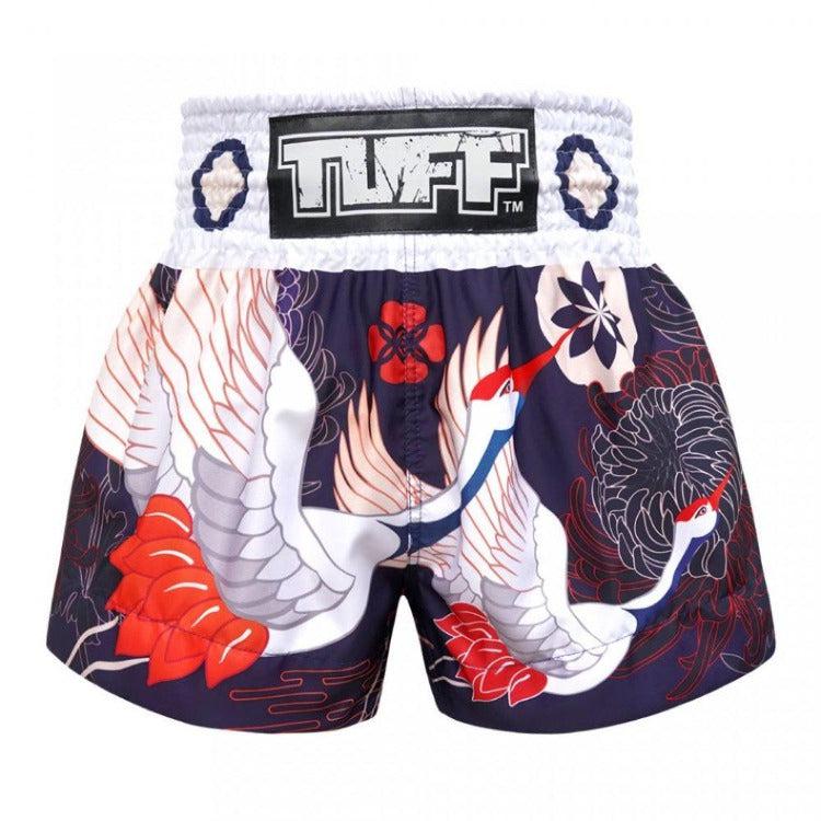 TUFF Muay Thai Shorts - Navy Blue Japanese Crane