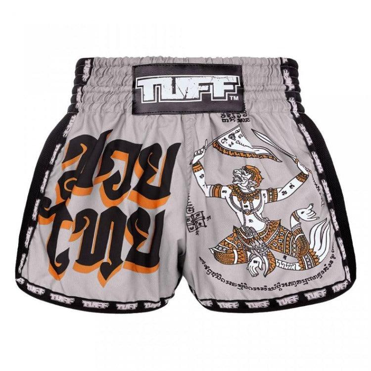 TUFF Retro Muay Thai Shorts - Grey Hanuman Yantra