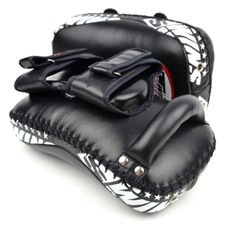 Twins Deluxe Curved Kick Pads - Black/White-Twins