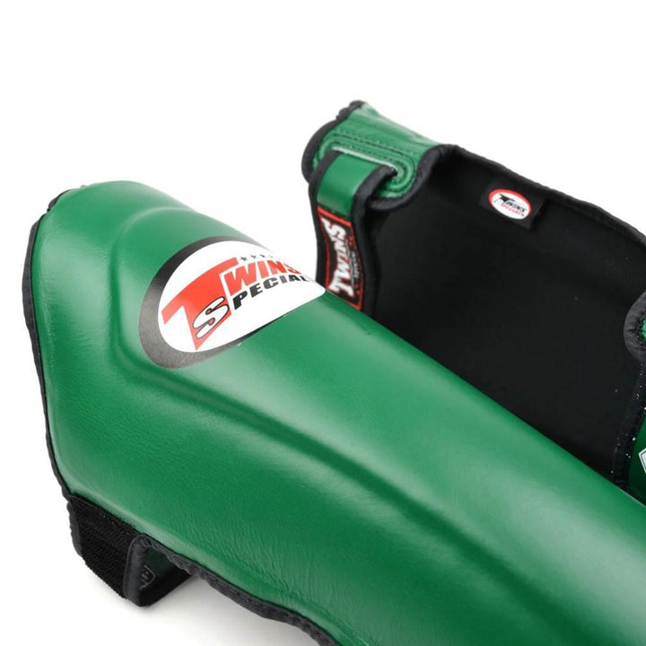 Twins Double Padded Leather Shin Guards - Dark Green-Twins