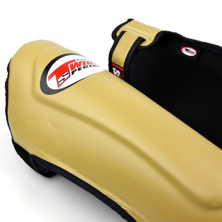 Twins Double Padded Leather Shin Guards - Latte-Twins