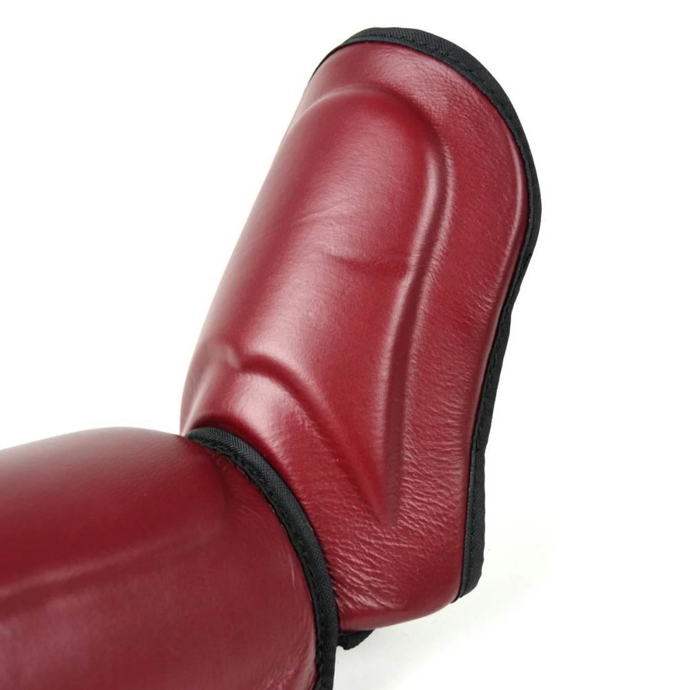 Twins Double Padded Leather Shin Guards - Maroon-Twins