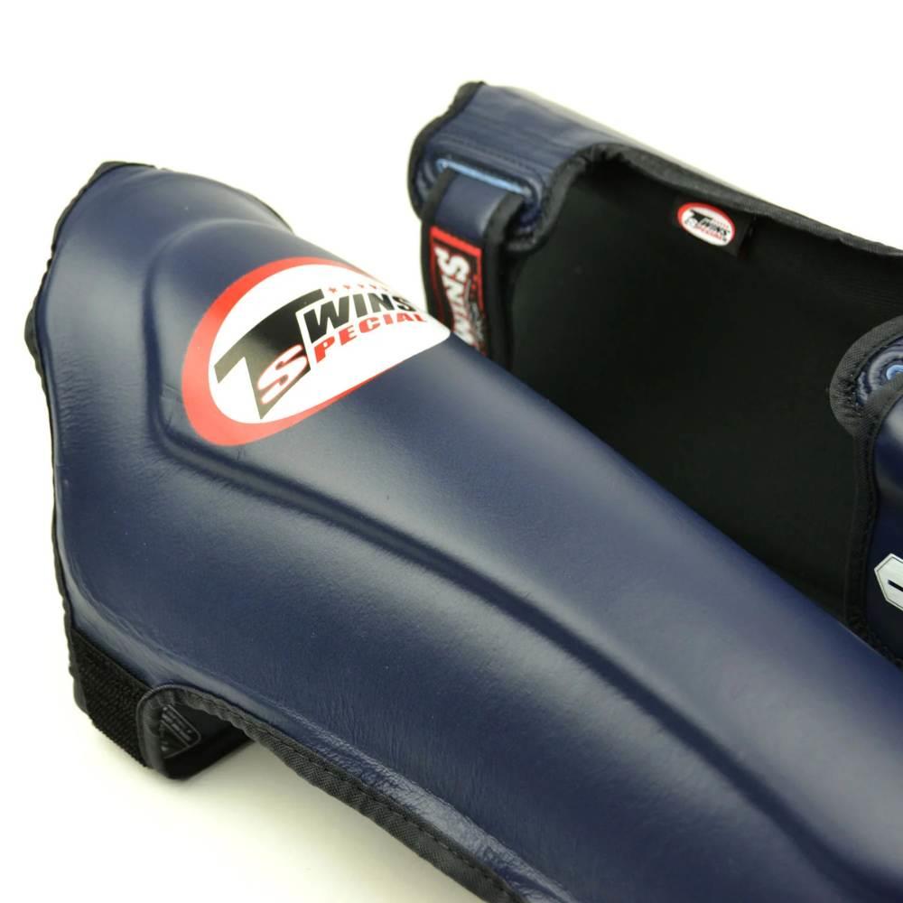 Twins Double Padded Leather Shin Guards - Navy-Twins