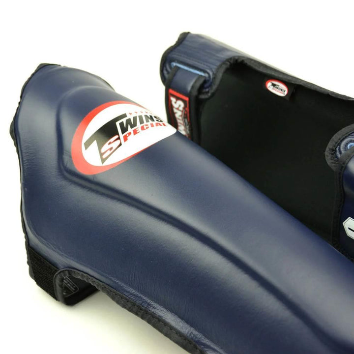 Twins Double Padded Leather Shin Guards - Navy-Twins