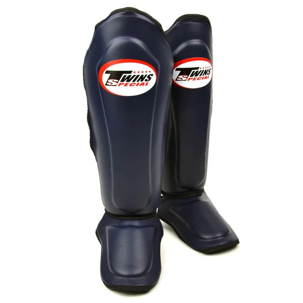 Twins Double Padded Leather Shin Guards - Navy-Twins