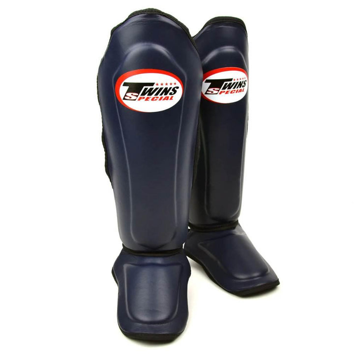 Twins Double Padded Leather Shin Guards - Navy-Twins