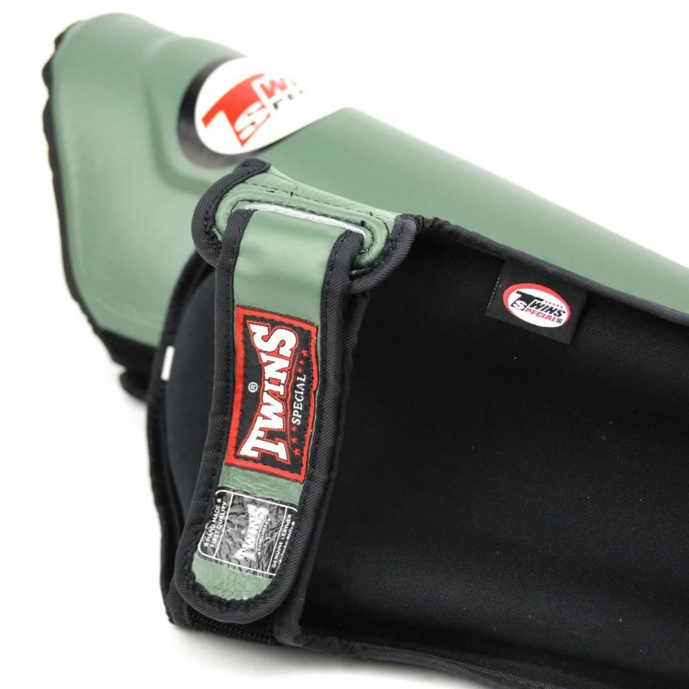 Twins Double Padded Leather Shin Guards - Olive Green-Twins