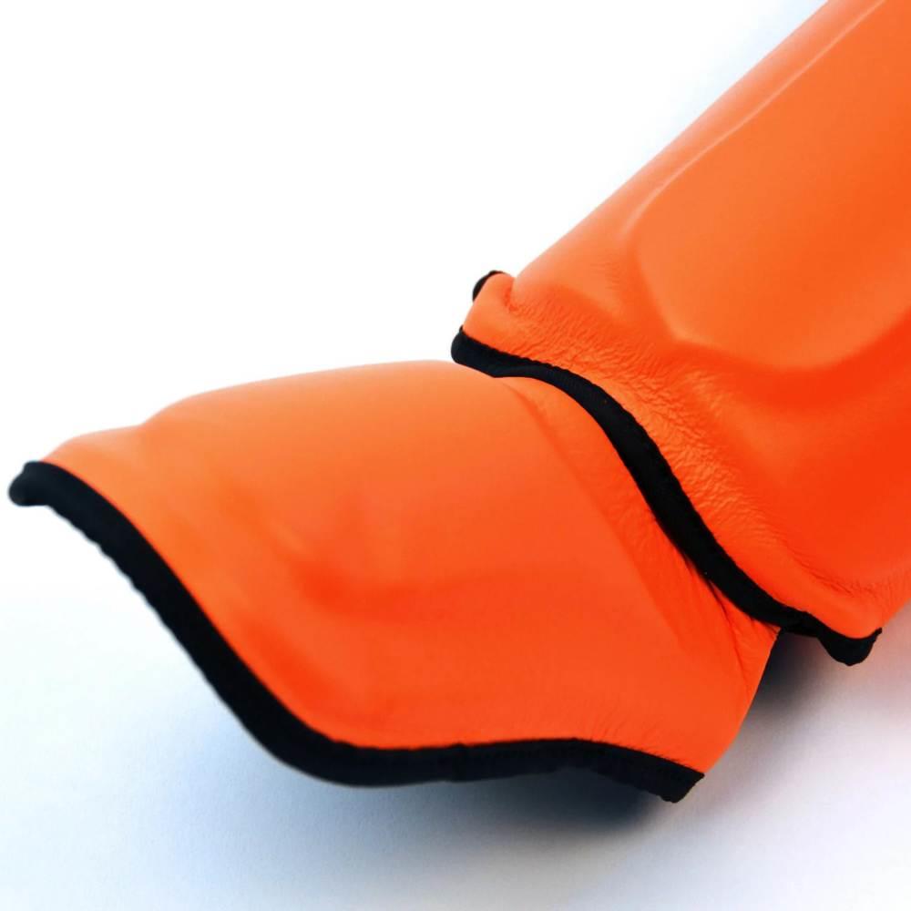 Twins Double Padded Leather Shin Guards - Orange-Twins
