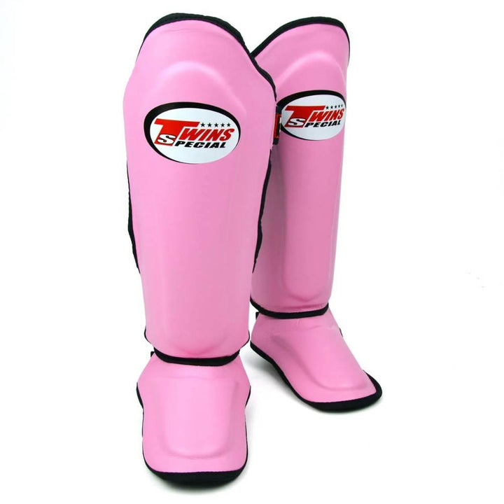 Twins Double Padded Leather Shin Guards - Pink-Twins