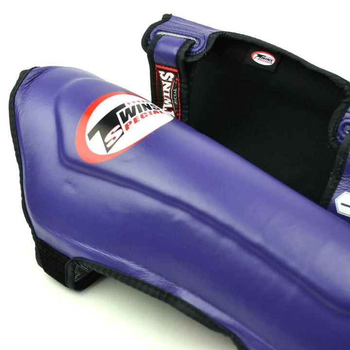 Twins Double Padded Leather Shin Guards - Purple-Twins