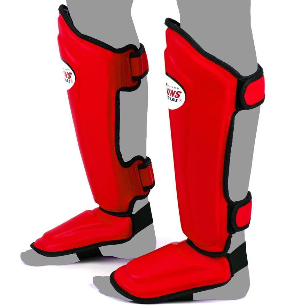 Twins Double Padded Shin Guards - Red-FEUK
