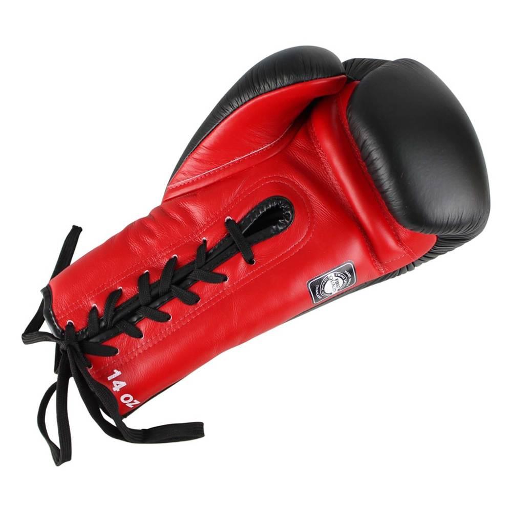 Twins Lace Up Boxing Gloves - Black/Red-Twins