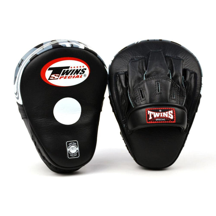 Twins Special PML10 Deluxe Curved Leather Focus Mitts - Black-Muaythai-Boxing