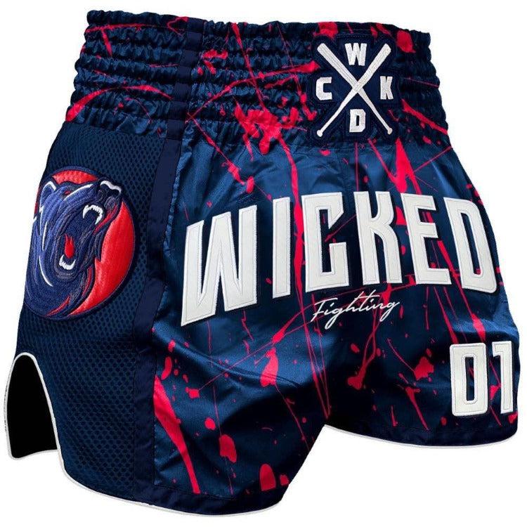 Wicked1 Bad Bear Muay Thai Shorts - Navy/Red